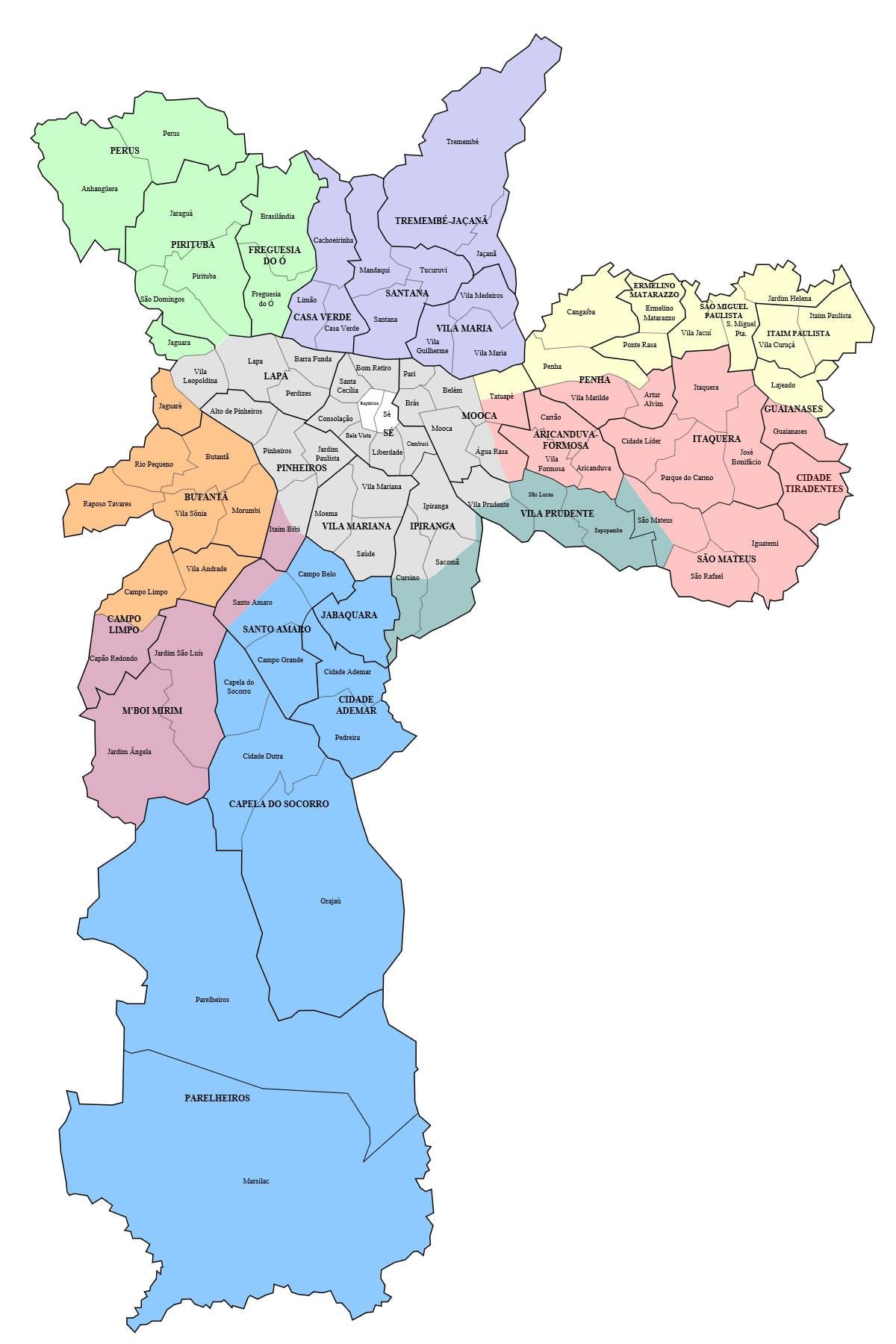 São Paulo arrondissement mapa